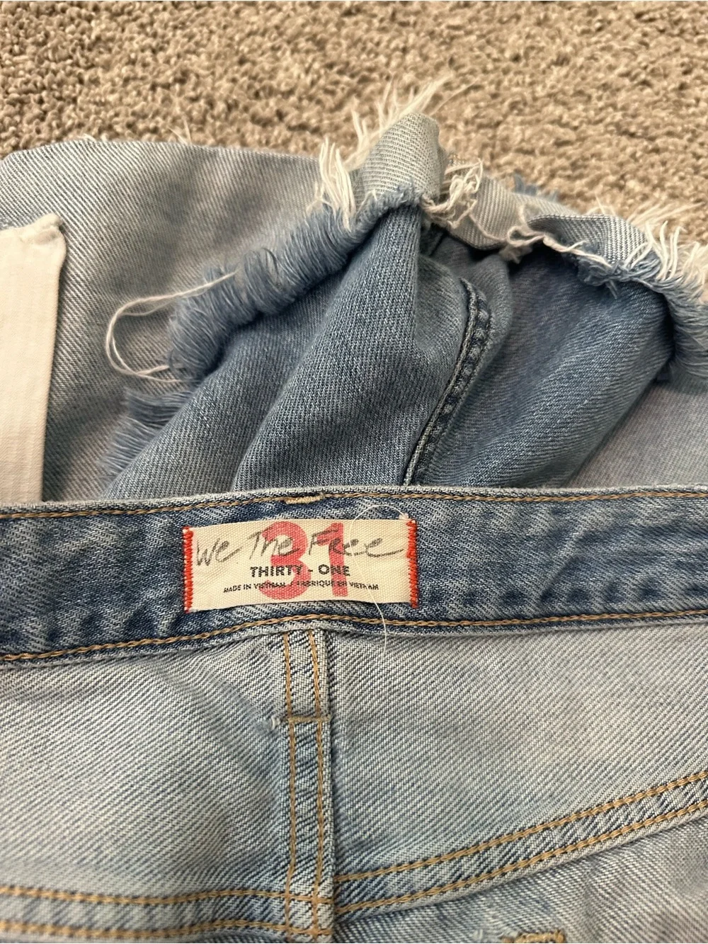 Free People Light Blue Distressed Button-Front Denim Shorts